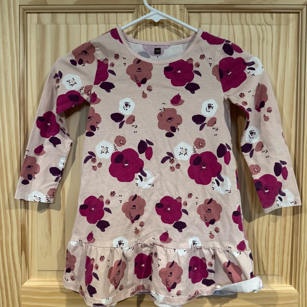 Tea Collection Girls Pink Floral Long Sleeve Ruffle‎ Cottagecore Cotton Dress 5